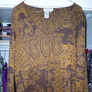 Coldwater Creek XL 3/4 sleeve top dark/light brown